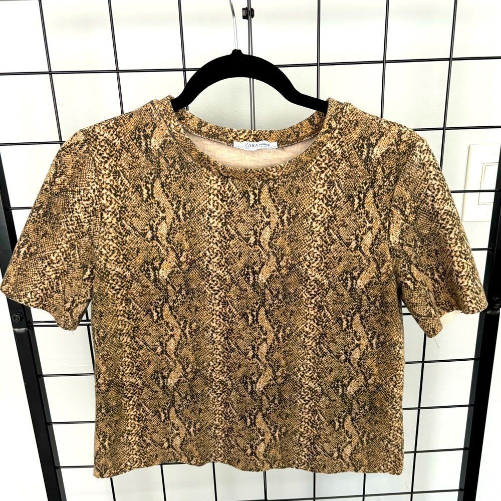 Zara Trafaluc cropped snakeskin print tee EUC